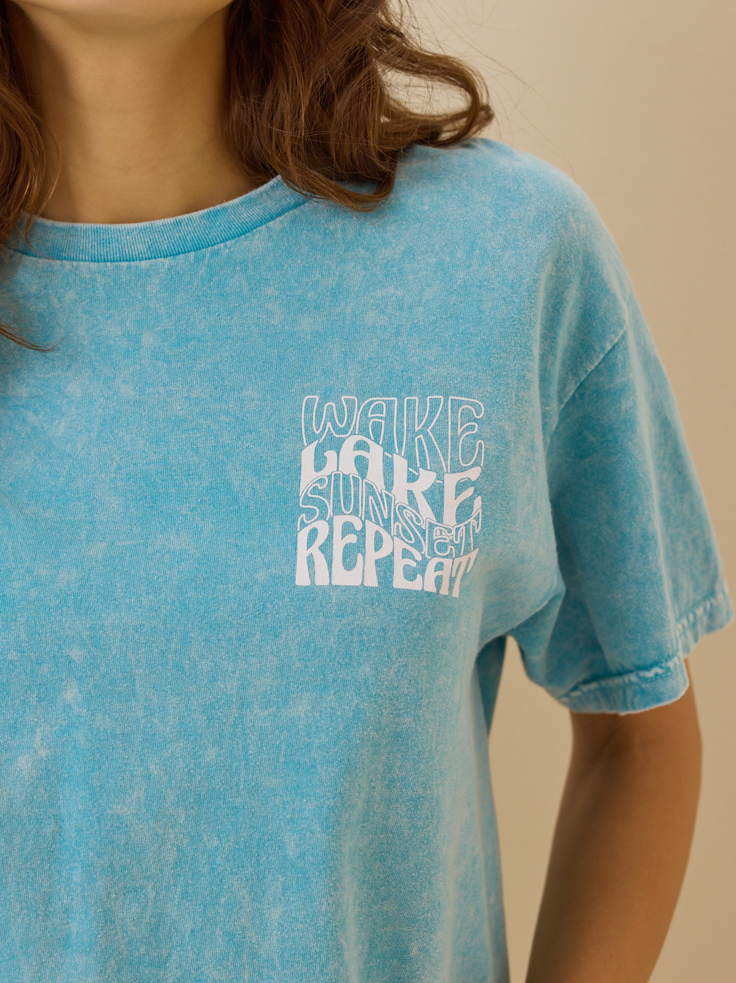 Wake Lake Sunset Repeat Tee in Sea Blue | Altar'd State