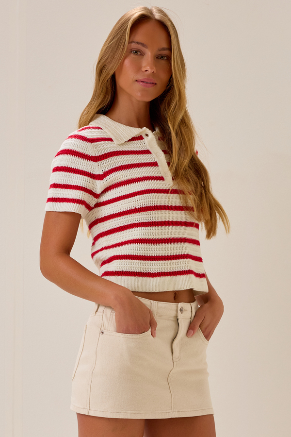 Bowie Stripe Knit Polo Detail 5 - Altar'd State