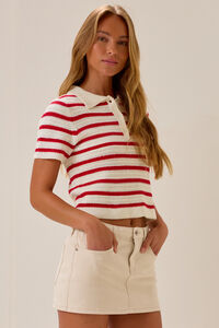 Bowie Stripe Knit Polo Detail 5 - Altar'd State