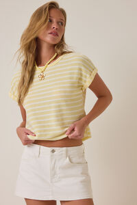 Hattie Stripe Roll Sleeve Crew Detail 2 - Altar'd State