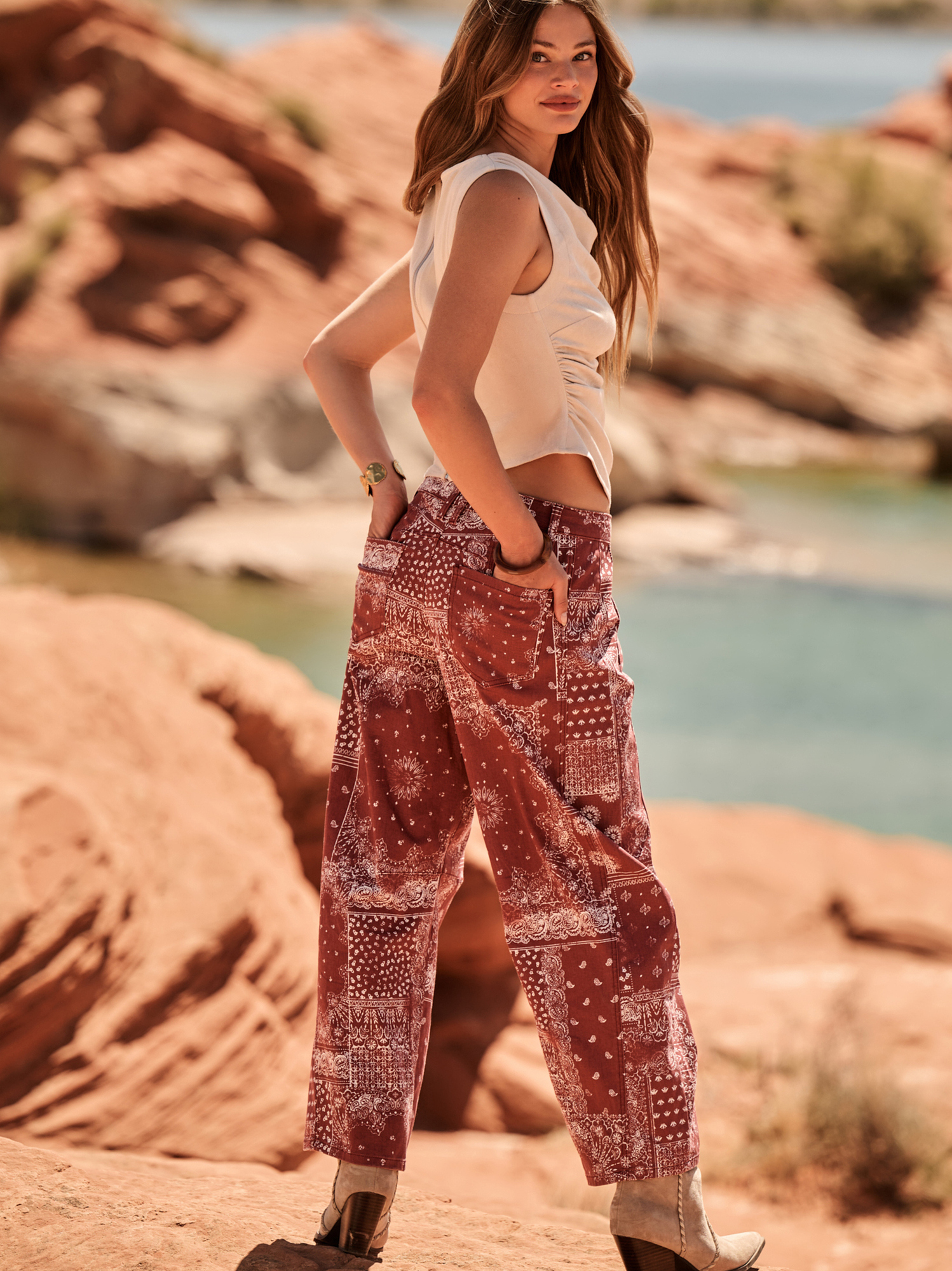 Claire Bandana Pants in Red | Altar'd State