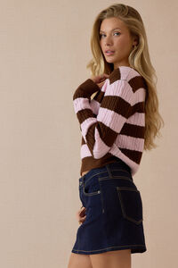 Talia Striped Cable Knit V-Neck Sweater Detail 4 - Altar'd State
