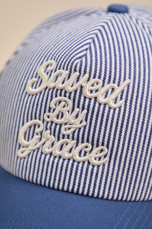 Saved By Grace Striped Trucker Hat - Altar'd State