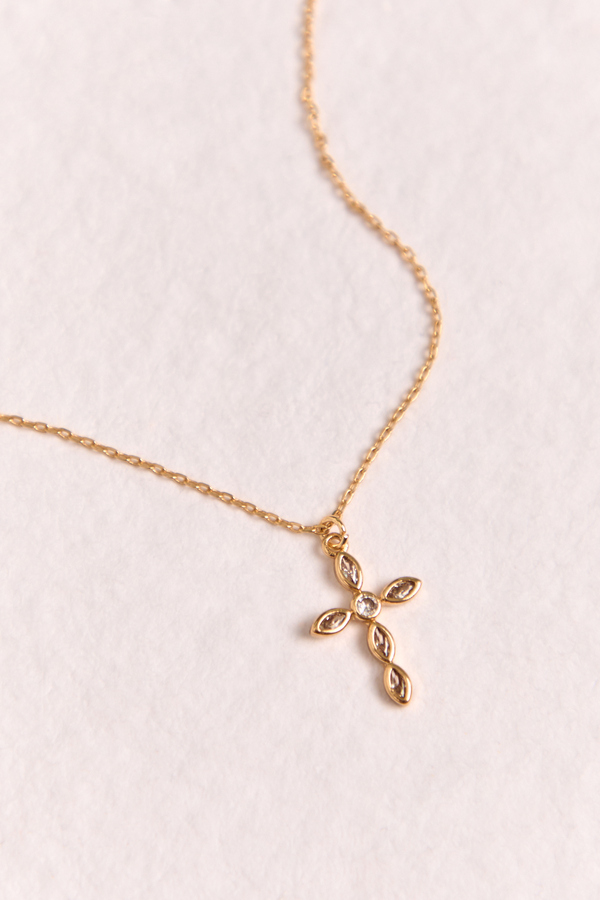 18K Gold Gem Cross Necklace - Altar'd State