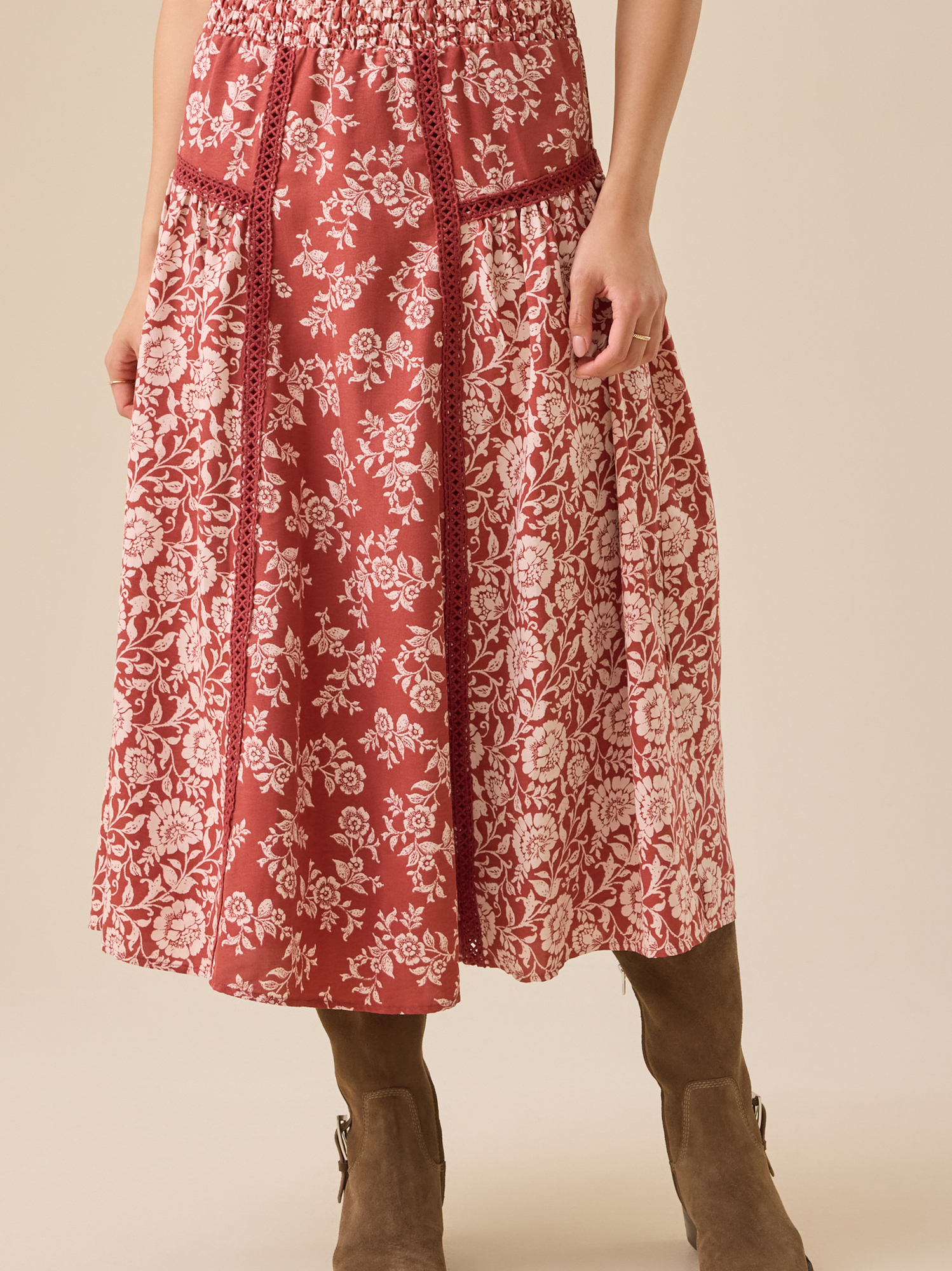 Amy Floral Midi Skirt in Red &amp; Orange | Altar'd State