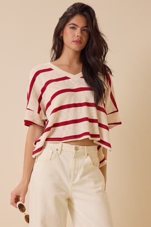 Dylan Striped V-Neck Top - Altar'd State - 