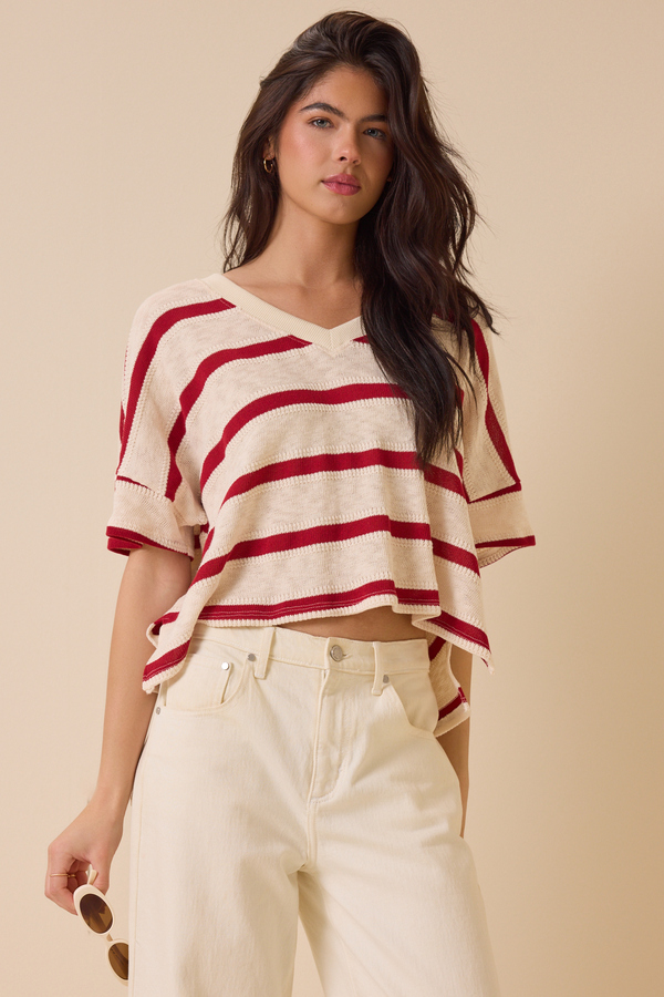 Dylan Striped V-Neck Top - Altar'd State