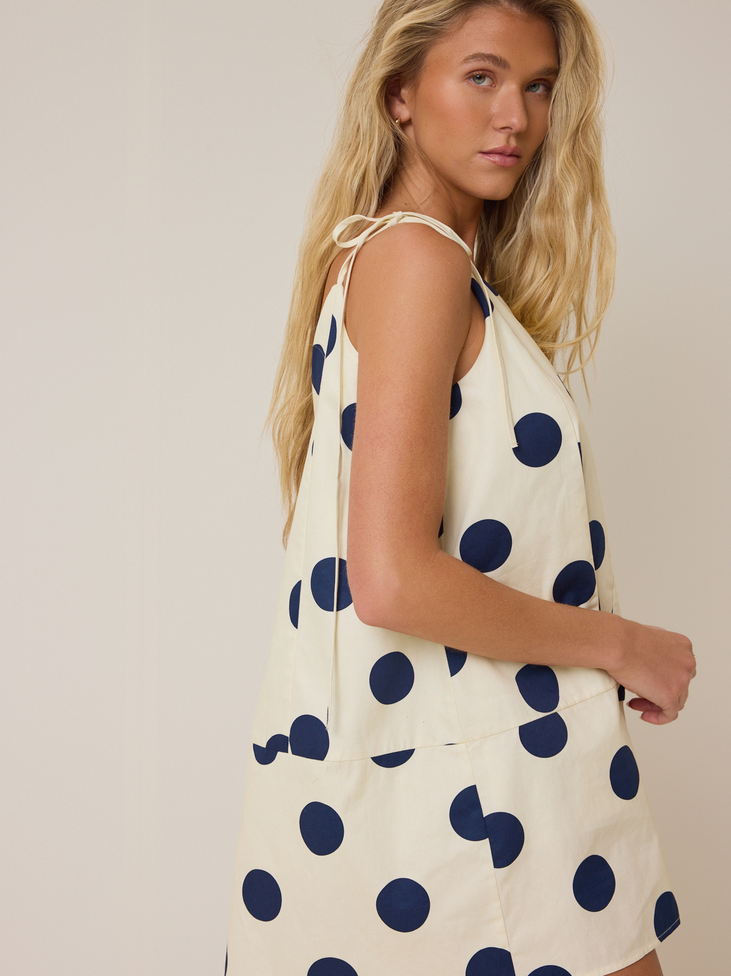 white short dress Ruched Tie-Detail Spaghetti Strap Mini Dress in White