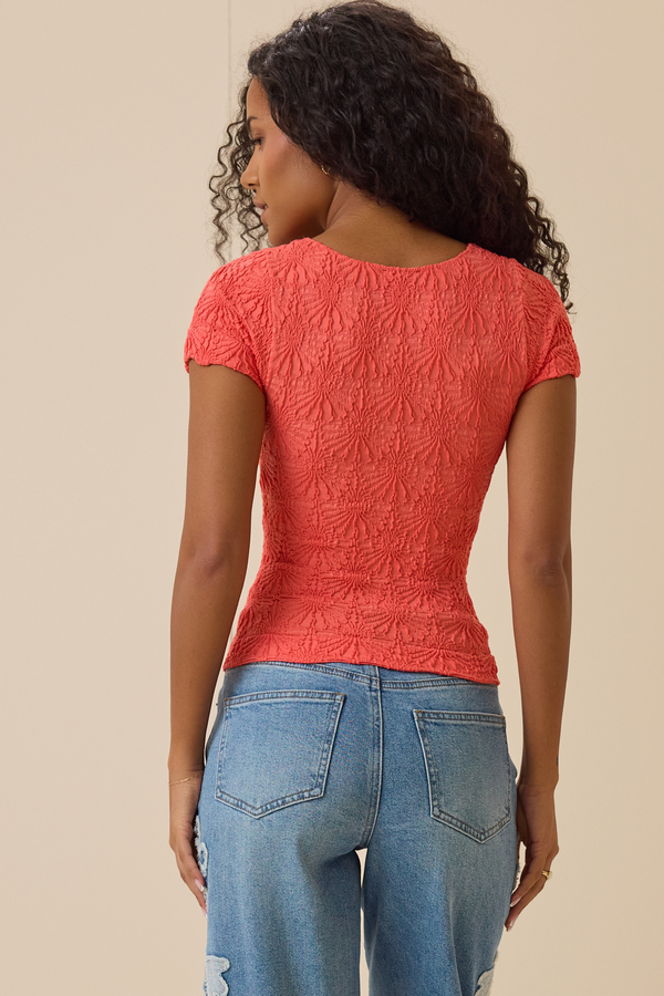 Blaire Short Sleeve Seamless Floral Tee Detail 4 - Altar'd State