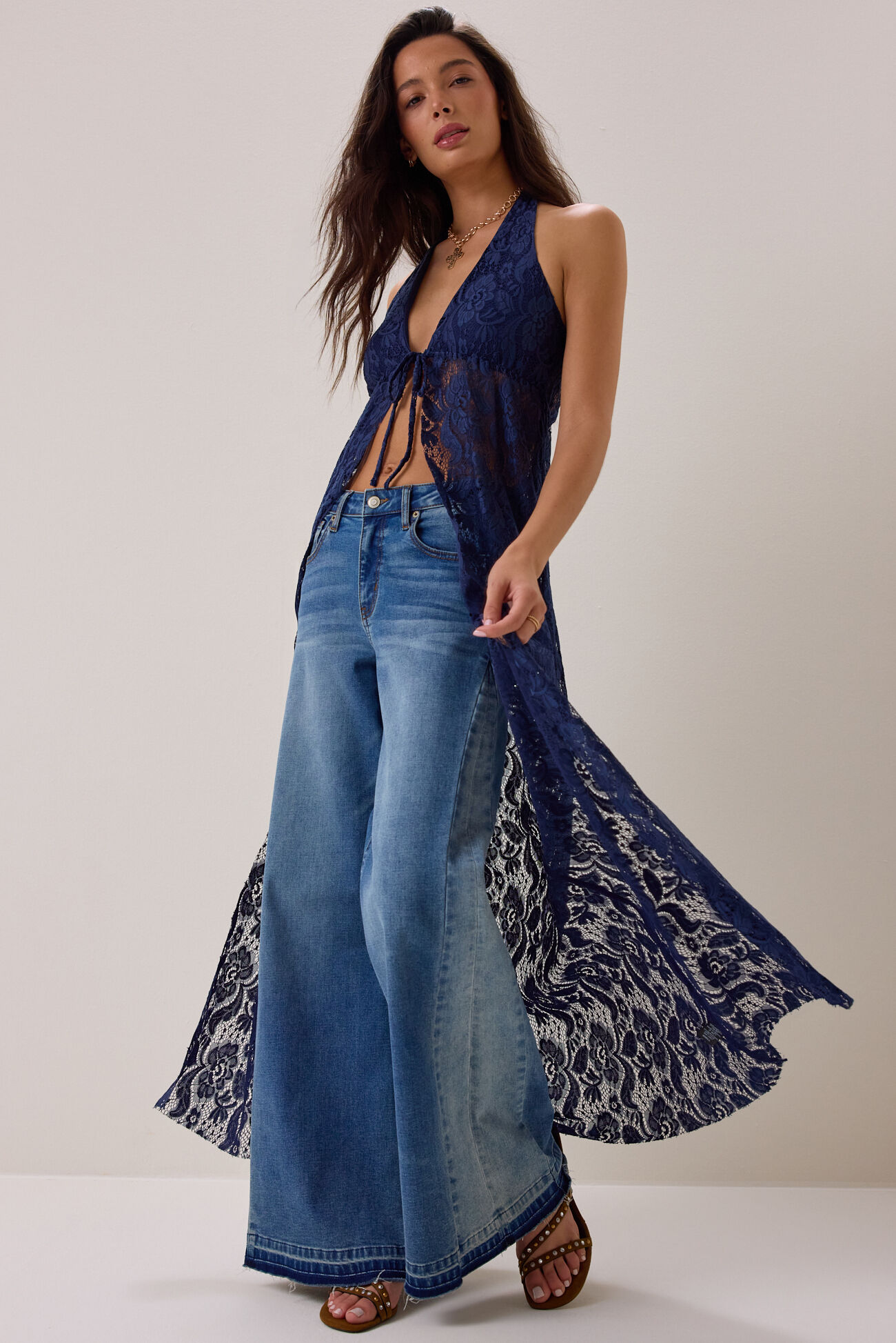Ivy Lace Halter Tie Front Kimono