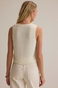 Kelia Contrast Stitch Vest in Ivory & Taupe | Altar'd State