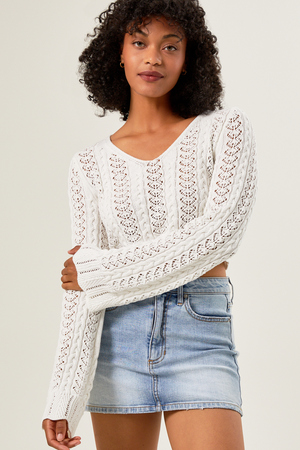 Jordon Crochet Sweater in Ivory | Altar