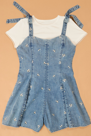Jane Embroidered Denim Romper and Tee Set - Altar'd State - 