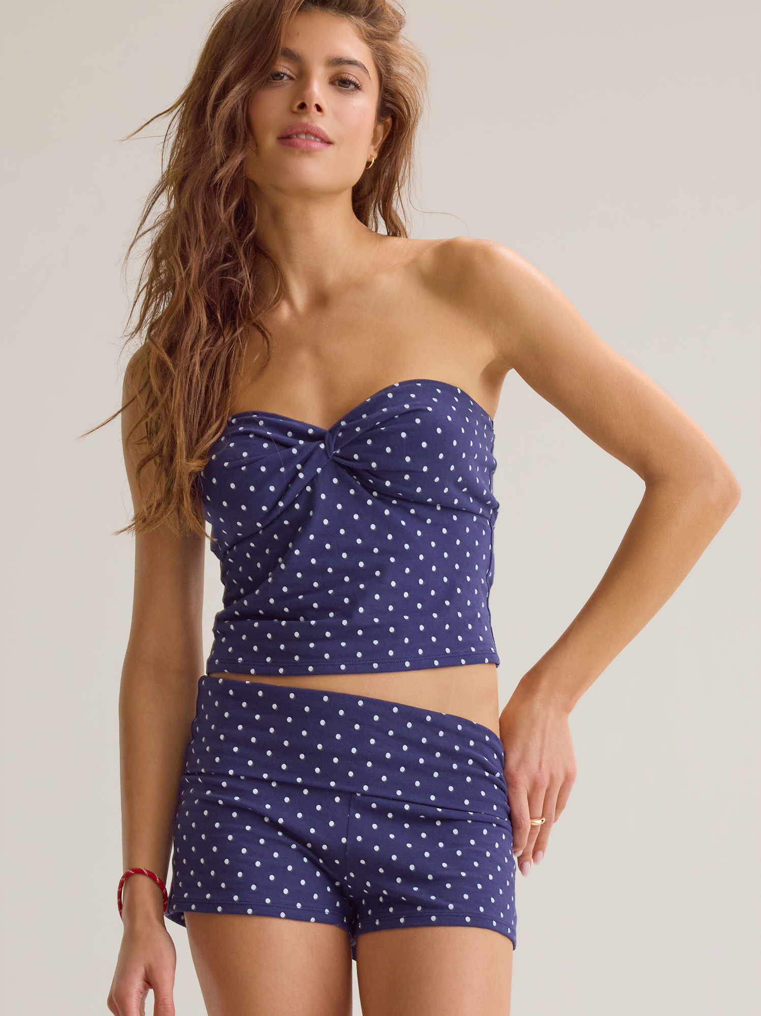Ardyn Polka Dot Twist Tube Top in Navy & White | Altar'd State