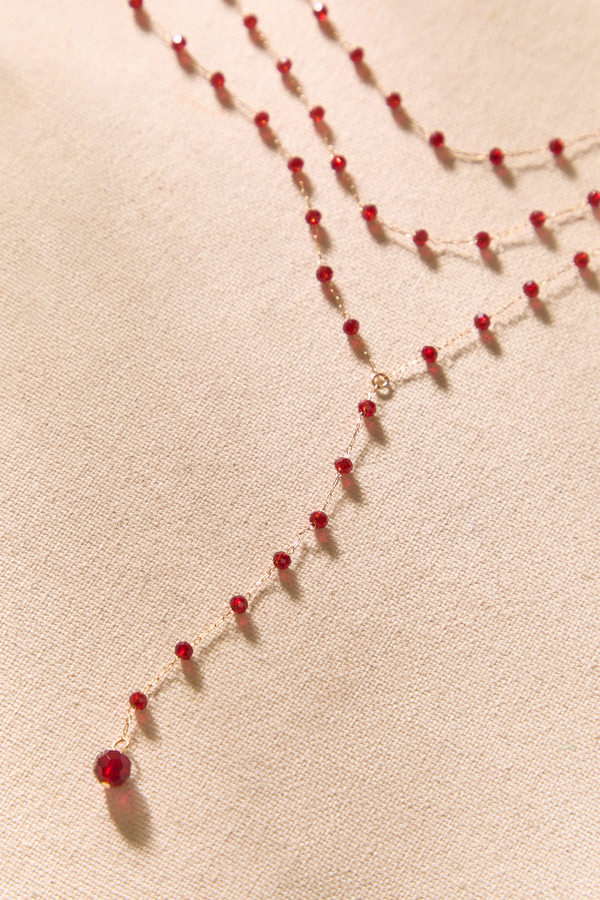 Deep Red Beaded Y Necklace Detail 3 - Altar'd State