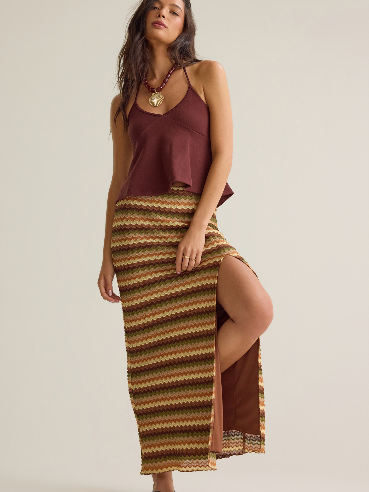Lizzy Crochet Maxi Skirt in Brown Multi | Altar'd State