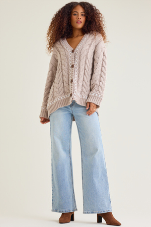 Briseis Oversized Cable Whipstitch Tunic Cardigan - Altar'd State