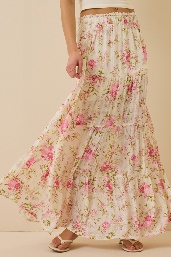 Kelsey Tiered Floral Maxi Skirt Detail 3 - Altar'd State