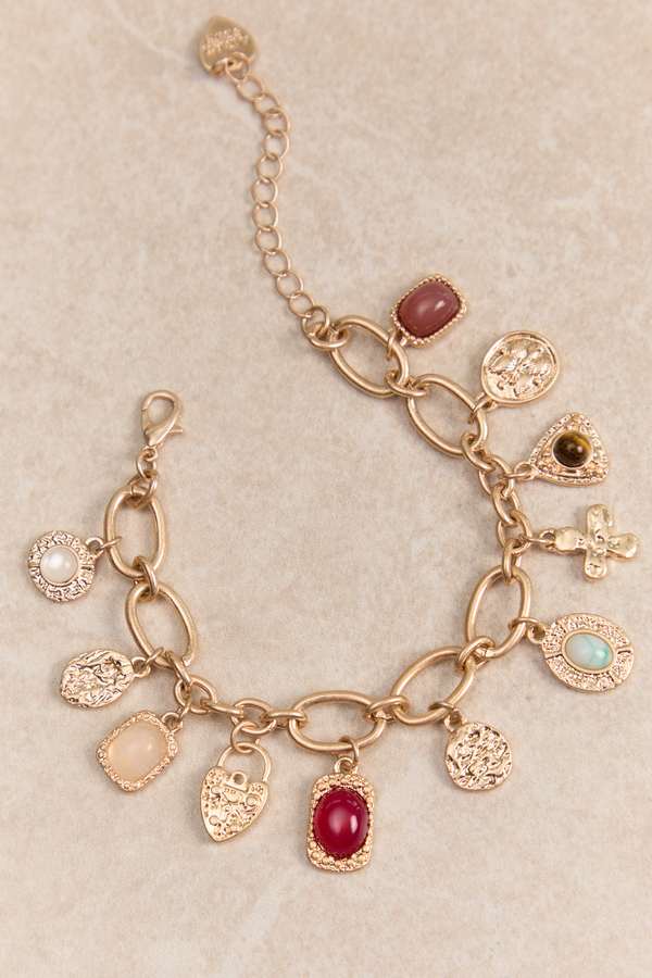 Colorful Stone Charm Dangle Bracelet - Altar'd State