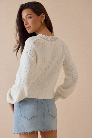 Cosette Lace Pointelle Button Cardigan - Altar'd State - 