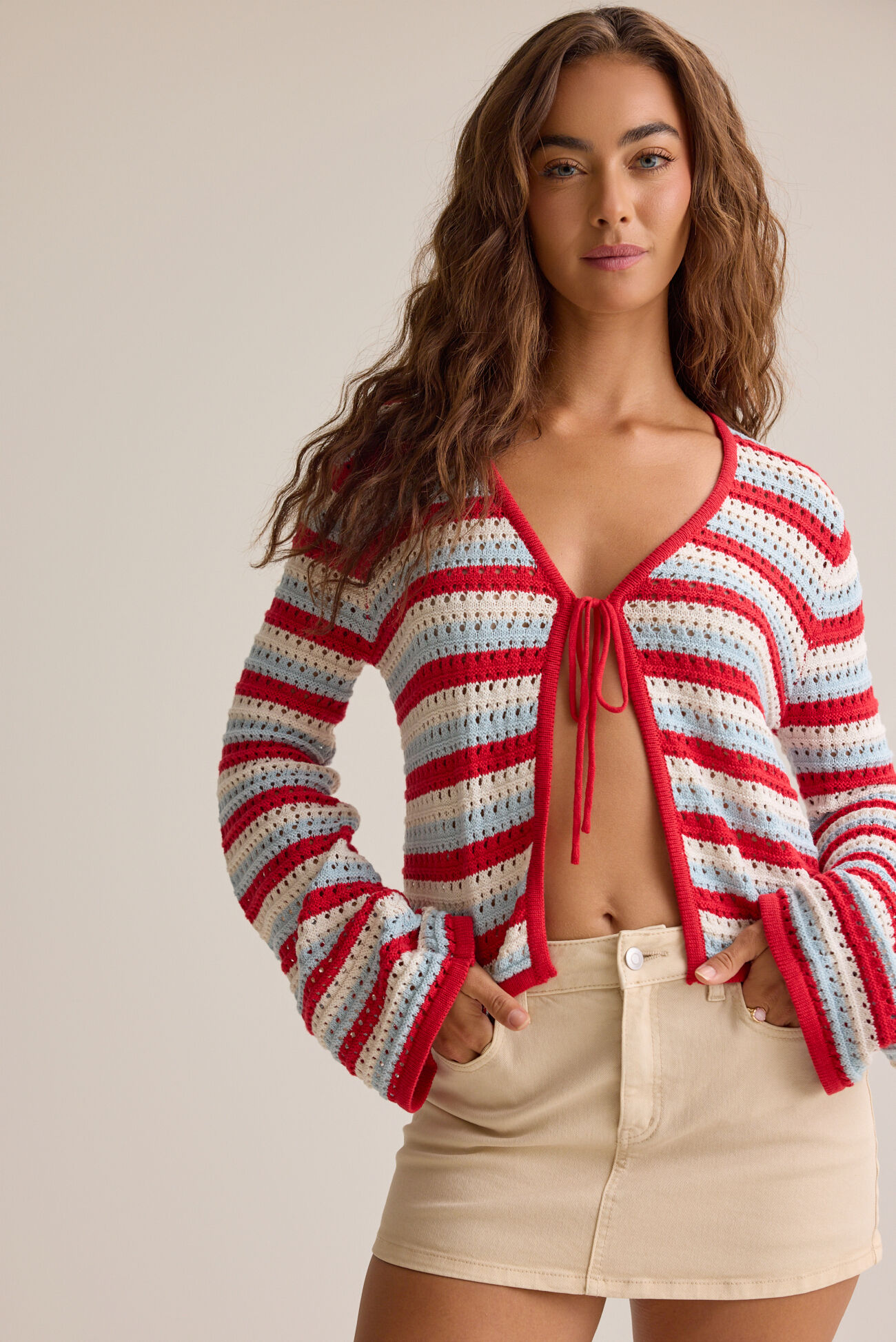 Juno Multi-Stripe Tie Cardigan