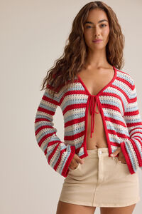 Juno Multi-Stripe Tie Cardigan Detail 3 - Altar'd State