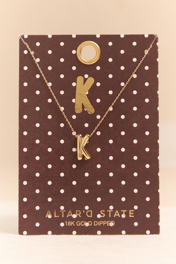 18K Gold K Bubble Monogram Necklace - Altar'd State