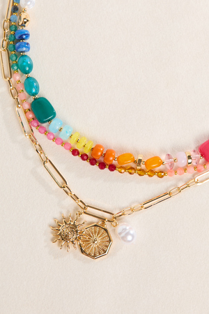 Chloe Beaded Layered Sun and Pearl Necklace - Altar'd State