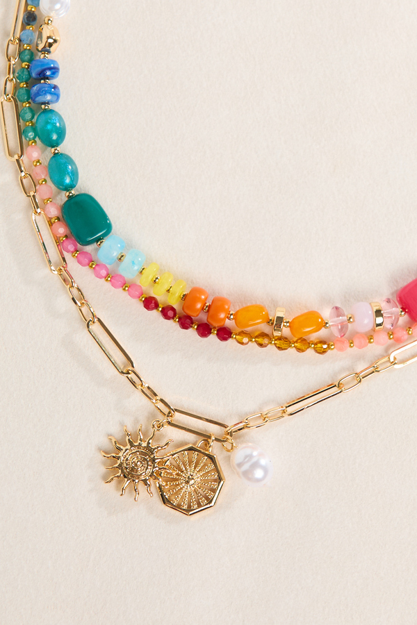 Chloe Beaded Layered Sun and Pearl Necklace Detail 4 - Altar'd State