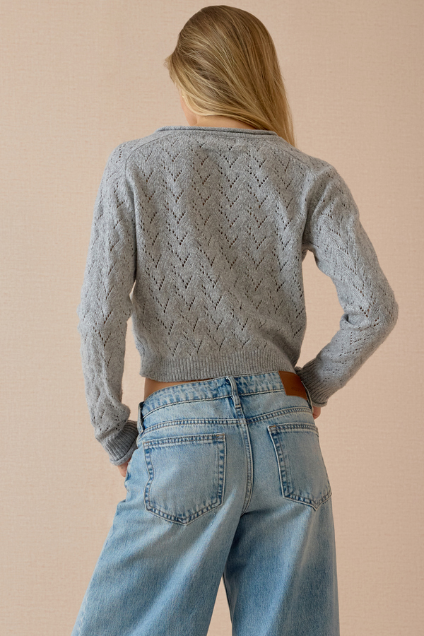 Elara Pointelle Button Up Cardigan Detail 6 - Altar'd State