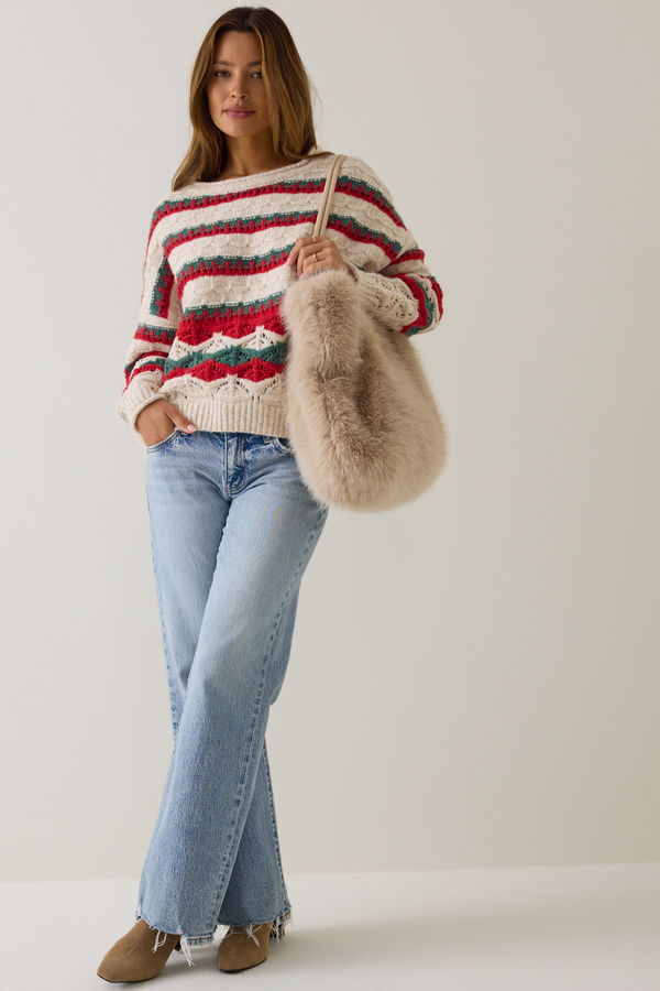 Carol Christmas Stripe Pullover Detail 3 - Altar'd State