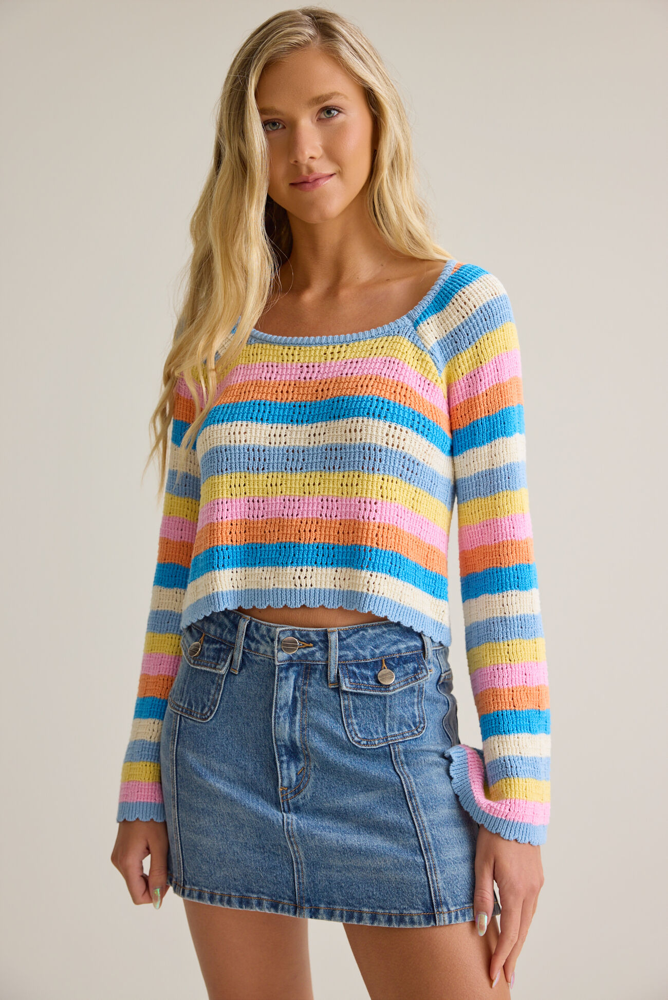 Kaiya Striped Open Weave Sweater