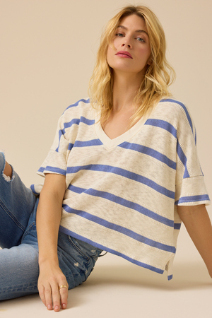 Dylan Striped V-Neck Top - Altar'd State - 