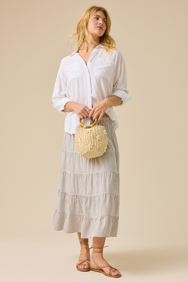 Lucy Striped Linen Skirt in Ivory & Mocha | Altar'd State