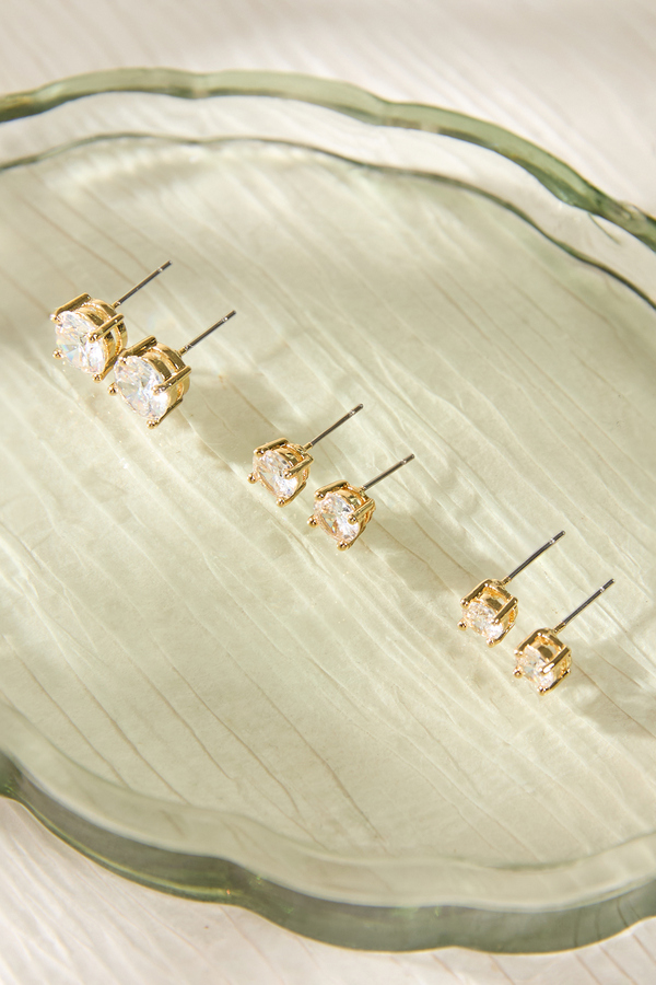 Aria 18K Gold Stud 3 Pack Earring Set Detail 2 - Altar'd State