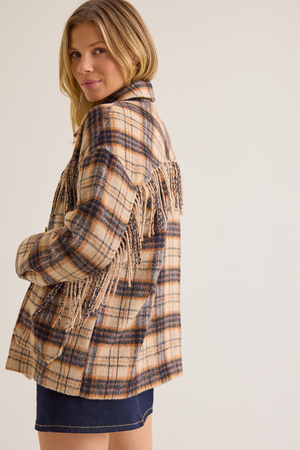 Cambria Fringe Plaid Wool Jacket - Altar'd State - 