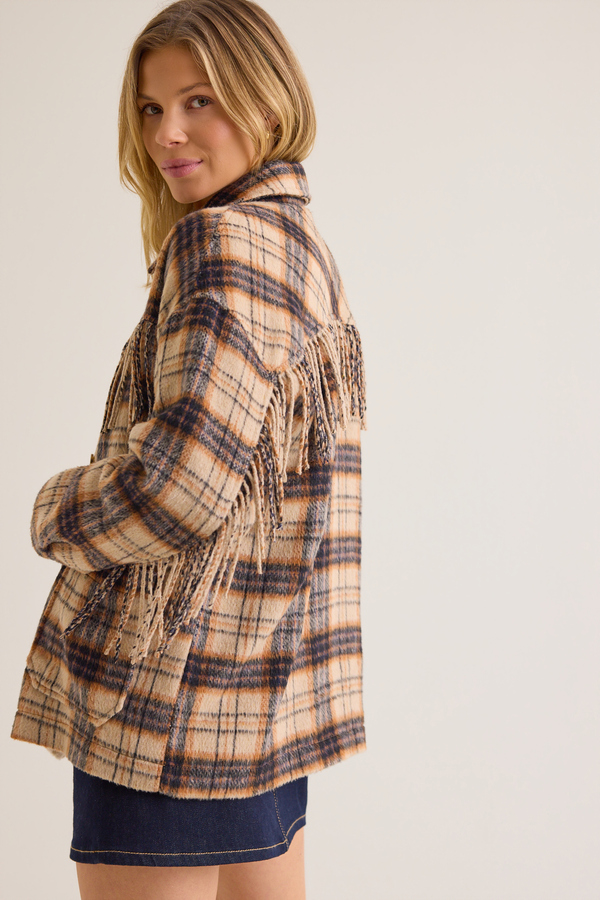 Cambria Fringe Plaid Wool Jacket Detail 4 - Altar'd State