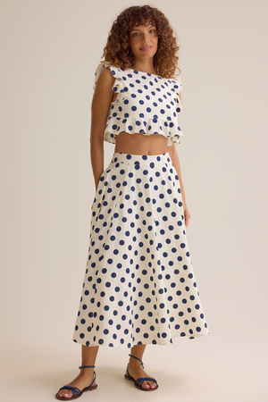 Billie Polka Dot Linen Midi Skirt - Altar'd State - 