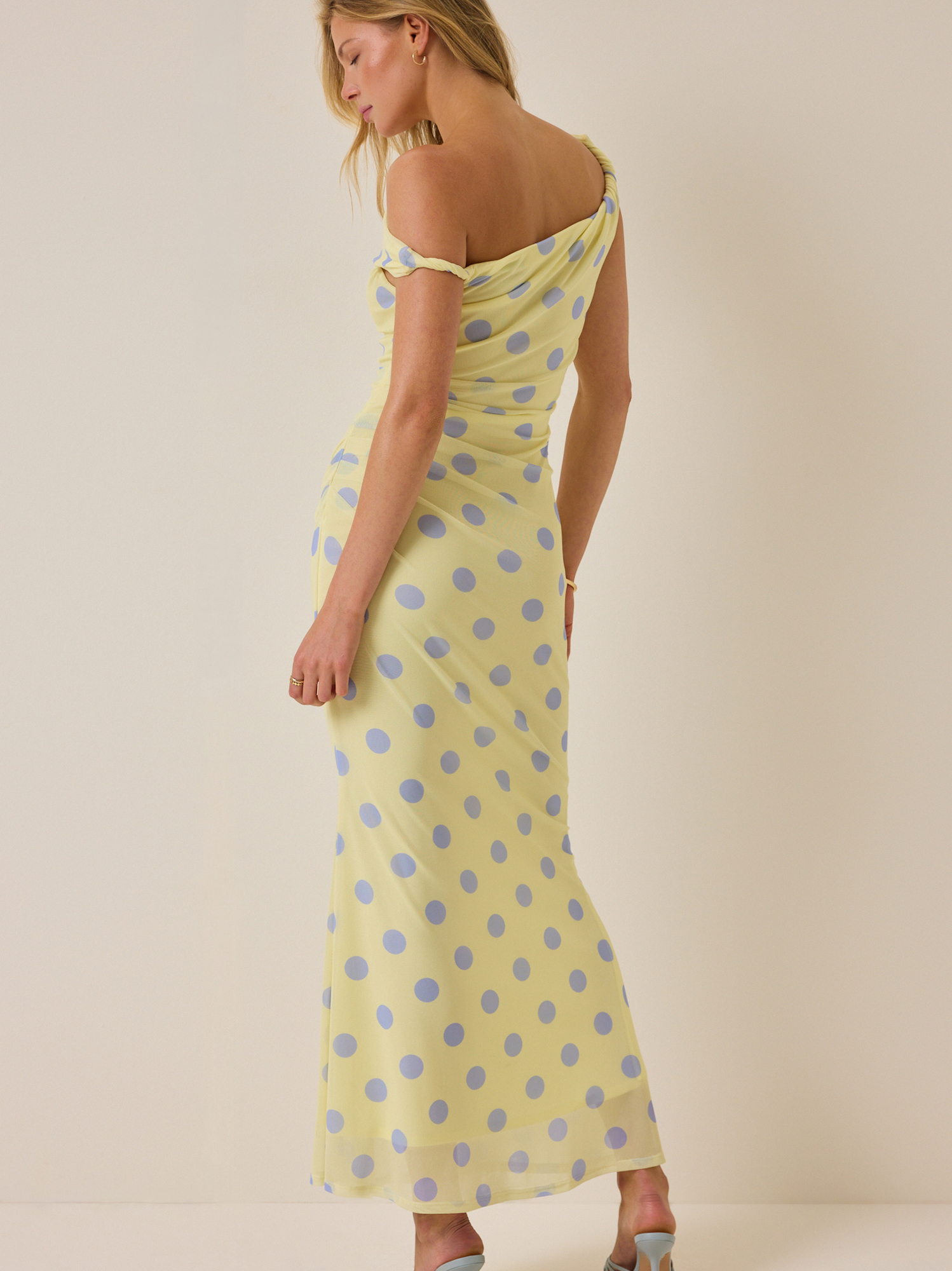 Altar'd State | Melany Polka Dot Maxi Dress | YELLOW-MULTI | Material: 95% Polyester, 5% Spandex, Lining: 100% Polyester | XS