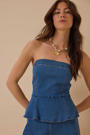 Dakota Strapless Denim Romper - Altar'd State - 