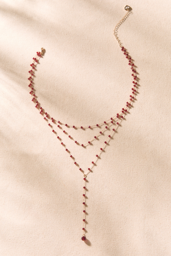 Deep Red Beaded Y Necklace Detail 2 - Altar'd State