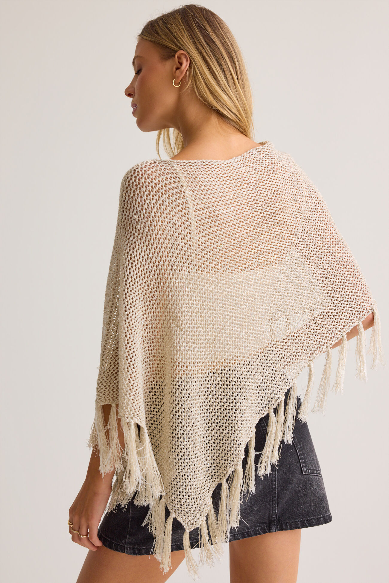 Heather Sequin Fringe Poncho