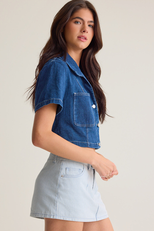 Kallie Stripe Denim Skort - Altar'd State - 
