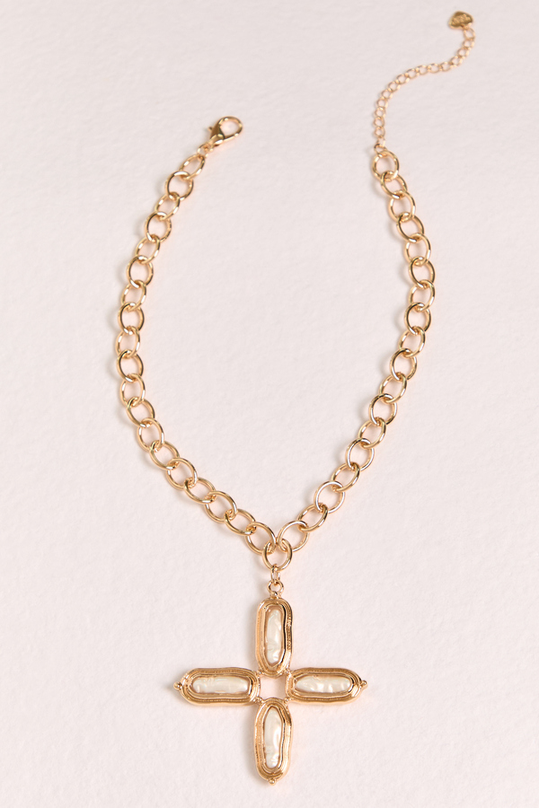 Gold Cross Pearl Necklace Detail 2 - Altar'd State
