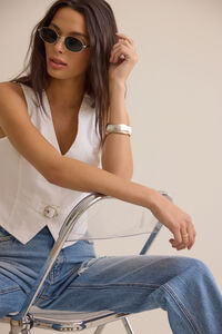 Indie Denim Buckle Front Vest Detail 3 - Altar'd State