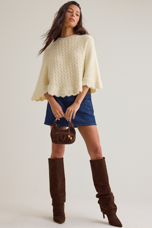 Carmen Cable Knit Poncho Sweater - Altar'd State - 