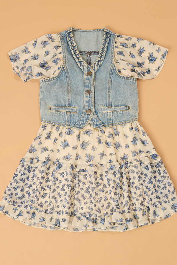 Posey Floral Dress and Denim Vest - Altar'd State