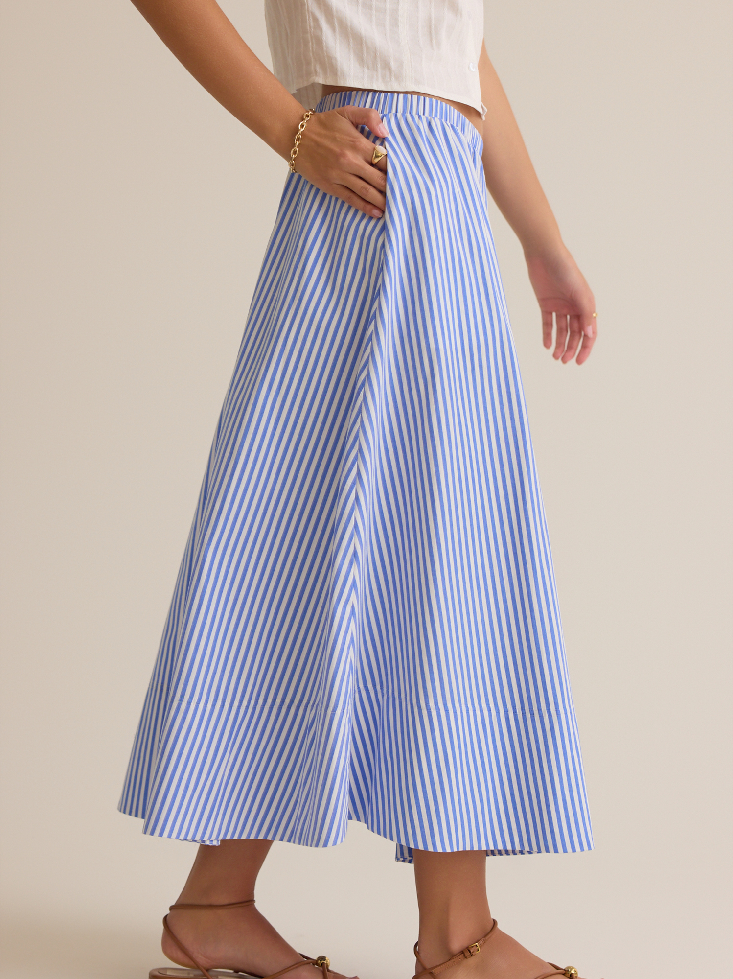 Sloane Stripe Midi Skirt in Blue & Ivory | Altar'd State