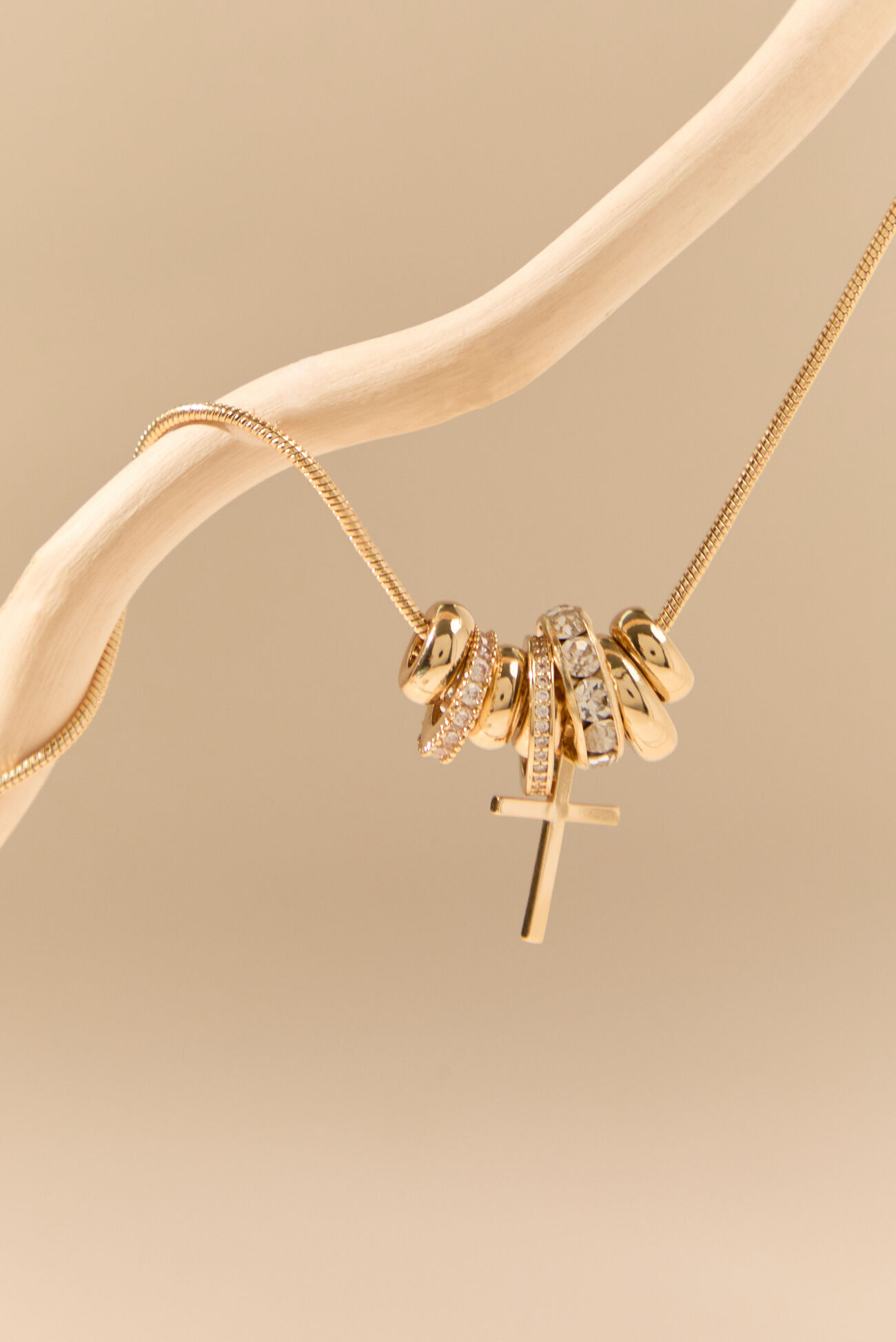 18K Gold Rondelle Cross Slider Necklace