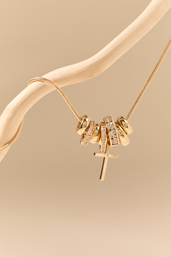 18K Gold Rondelle Cross Slider Necklace Detail 2 - Altar'd State